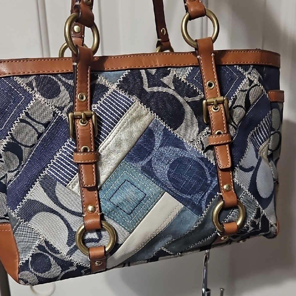 Coach EUC Denim Patchwork Tote - image 3